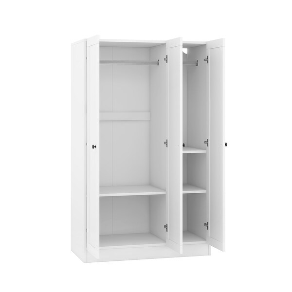 Bedroom 3 Door Shutter Wardrobe with Shelves Hanging Rail White Bed Bath Beyond 38386333
