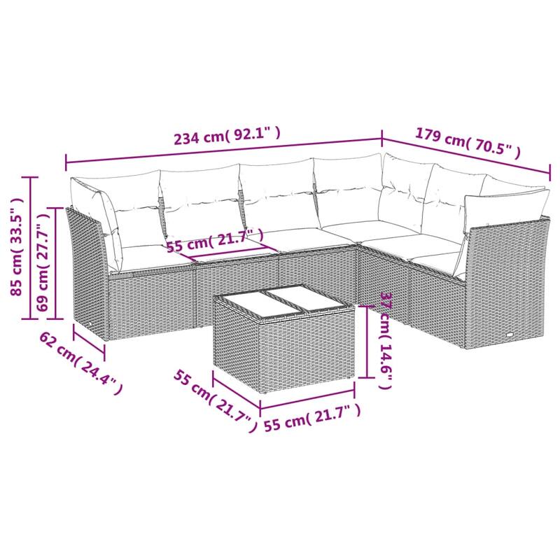 vidaXL Garden Sofa Set Black, Cream White - 24.4 x 24.4 x 27.2