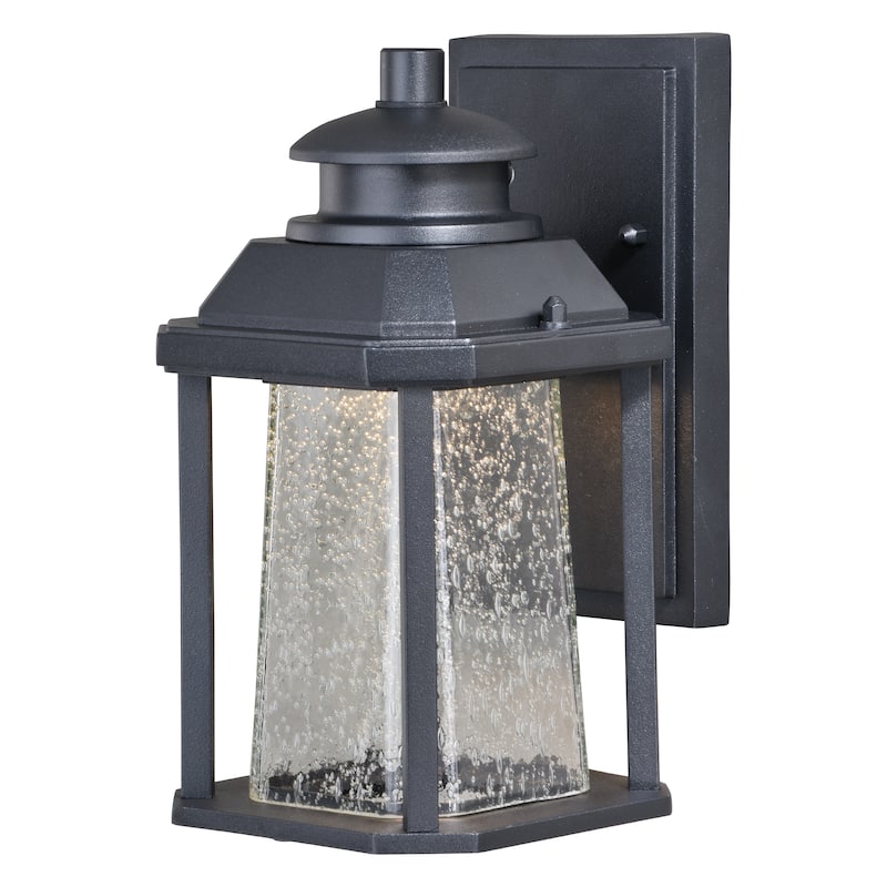 Freeport Aluminum 1 Light LED Dusk to Dawn Black Outdoor Wall Lantern Clear Glass - 5.5-in W x 9.75-in H x 6.5-in D - Textured Black - 5.5-in W x 9.75-in H x 6.5-in D