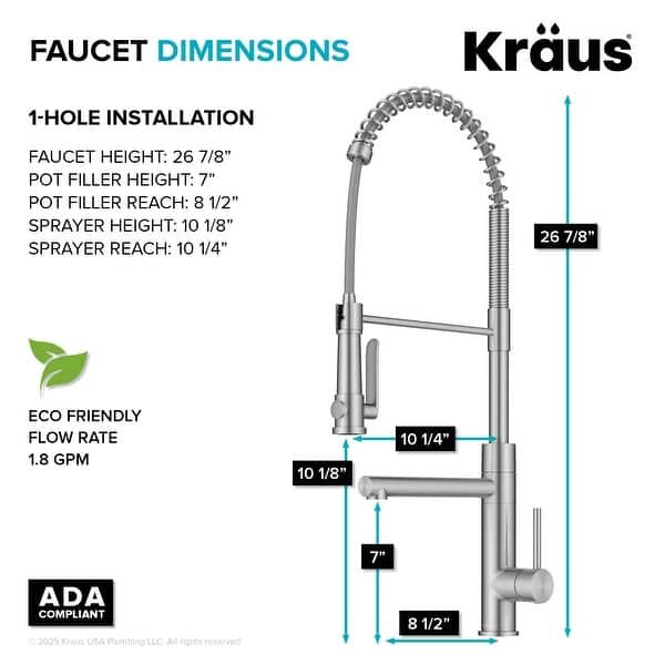 dimension image slide 0 of 6, Kraus Artec 2-Function Commercial Pulldown Pot Filler Kitchen Faucet