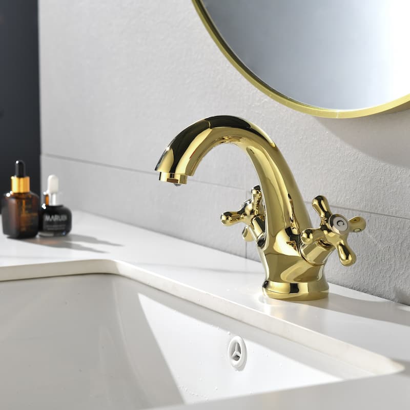 Single Hole Cold And Hot Double Handle Cross Knobs Vanity Vessel Sink