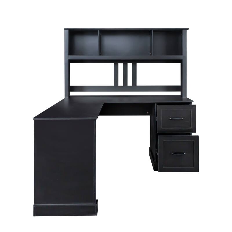 Home Office Computer Desk Wooden LShaped Desks with Hutch, 2Tier Open