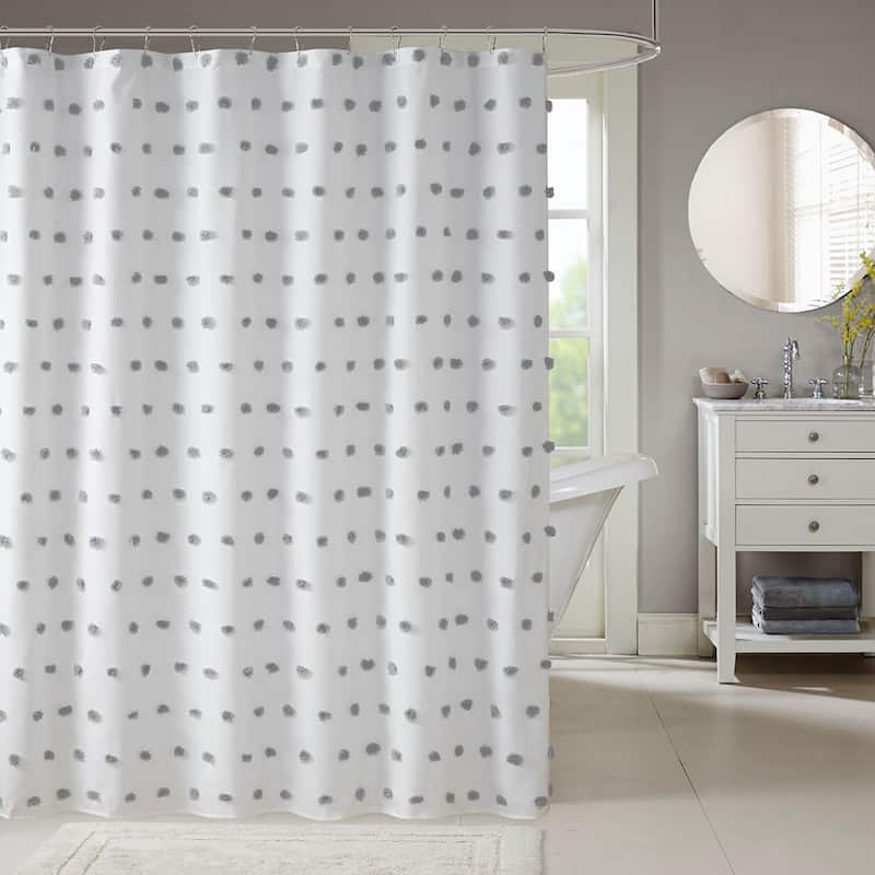 Casual Shower Curtain with Pom Pom - Grey