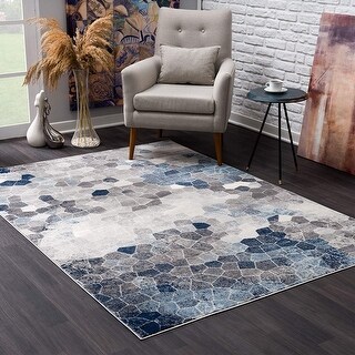 2' x 15' Navy Blue Cobblestone Pattern Runner Rug - 3'6