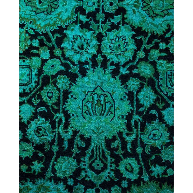 Overton Hand Knotted Wool Vintage Inspired Modern Contemporary Overdyed Green Runner Rug - 2' 7" x 9' 8"