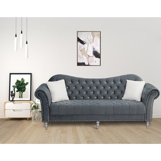 Velvet Rolled Arm Chesterfield Sofa - Bed Bath & Beyond - 43253137