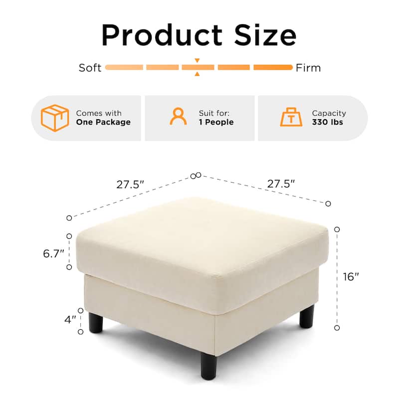 Chenille Upholstered Square Ottoman Footrest