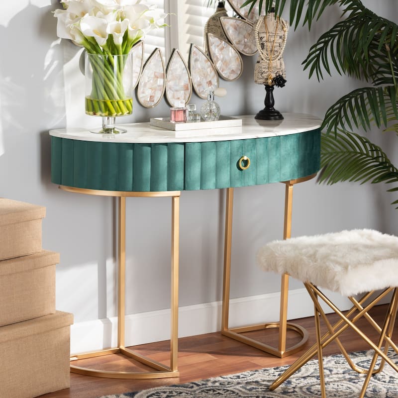 Beale Luxe and Glam Upholstered 1-Drawer Console Table
