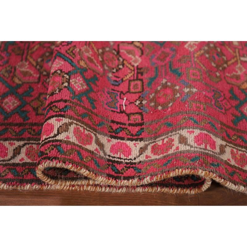 Fuchsia Hamedan Persian Vintage Runner Rug Handmade Wool Carpet - 2'7"x 9'10"