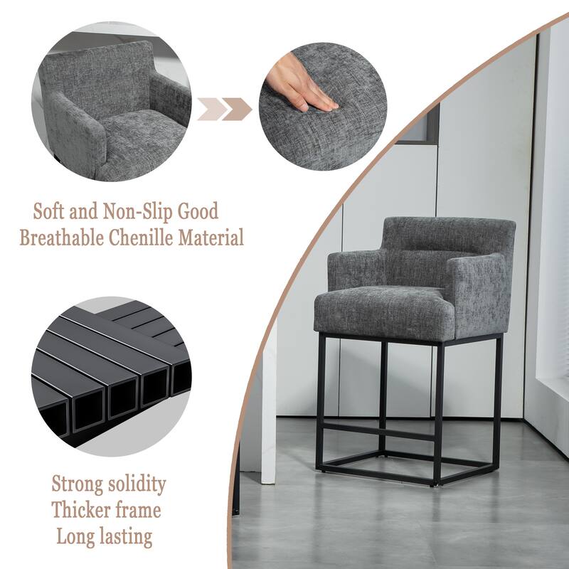 House Hold Counter Height Bar Stools Set of 2,Modern Square PU Bar Stool
