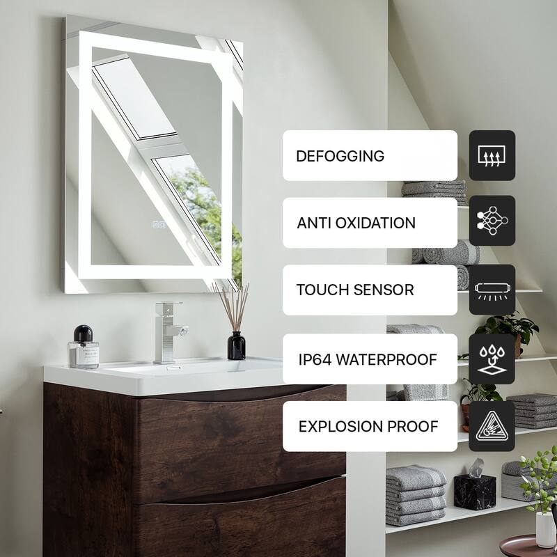 Eviva Lite 24" x 30" Rectangular Wall Mounted Modern Frameless Mirror - Clear