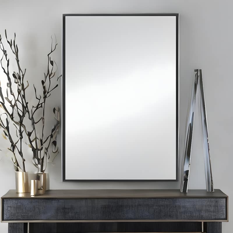 HomeRoots 32" Black Round Metal Framed Accent Mirror - 26" W x 1" D x 38" H