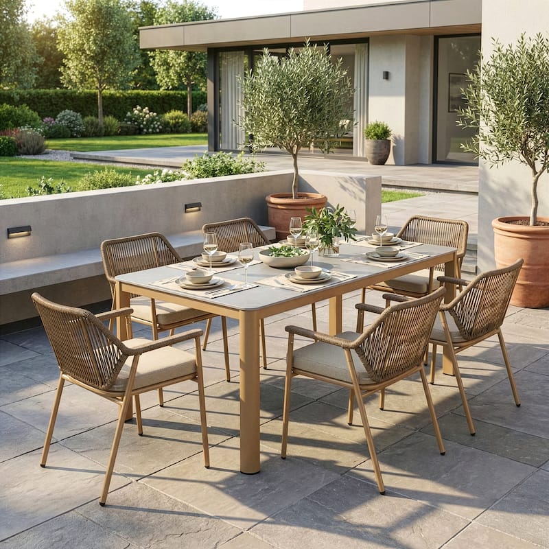 Bisera Brown Outdoor Dining 6 Seats Set