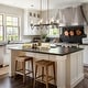 preview thumbnail 2 of 8, Modern Farmhouse 6-Light Black Gold Linear Chandelier Cone Glass Kitchen Island Pendant Lights - 27.5"L