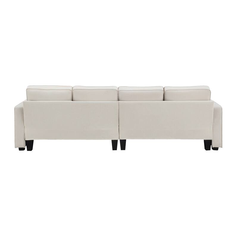 Spacious 4-Seater Linen Sofa with Armrest Storage Pockets, 104" Modern Couch with 4 Pillows for Home or Office