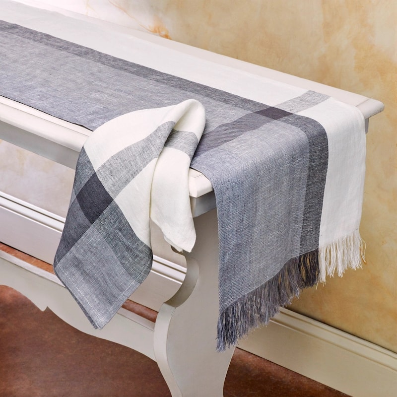 SERENE 100% Flax Linen Table Runner | Handmade | Fairtrade | Upcycled | Nature-Inspired Decor by Sustainable Threads - 72"x14" - Deep Blue