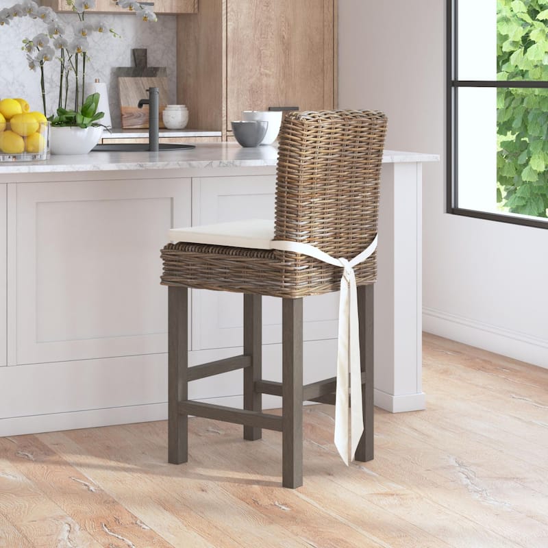 Grey Wash Rattan Cushioned Stool by East at Main - Counter Height