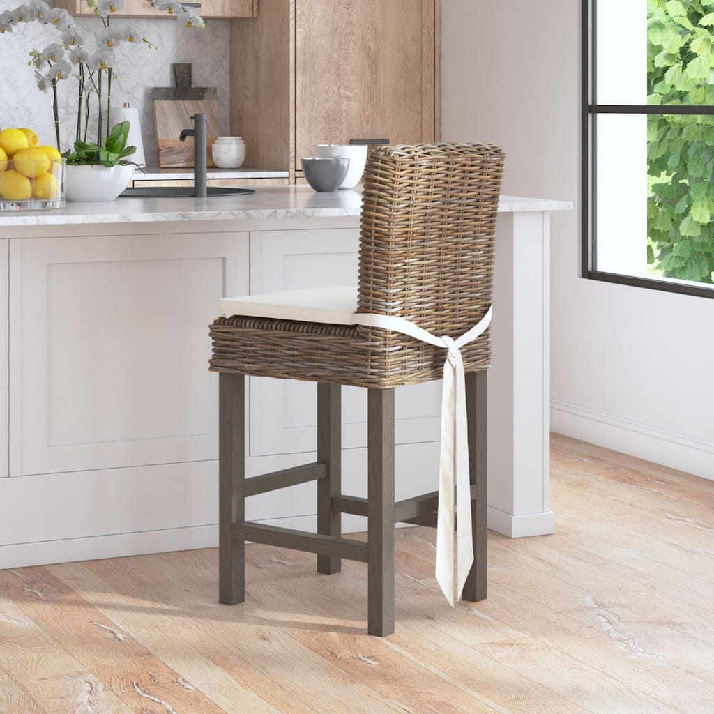 Grey Wash Rattan Cushioned Stool by East at Main