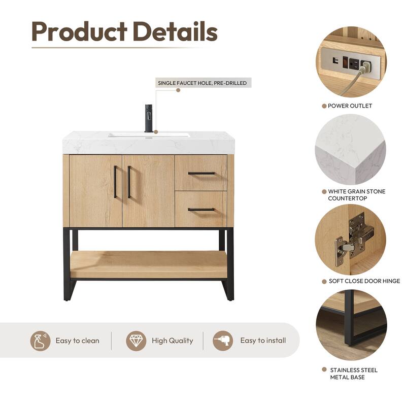 Kolkata Bathroom Vanity in Weathered Oak without Mirror