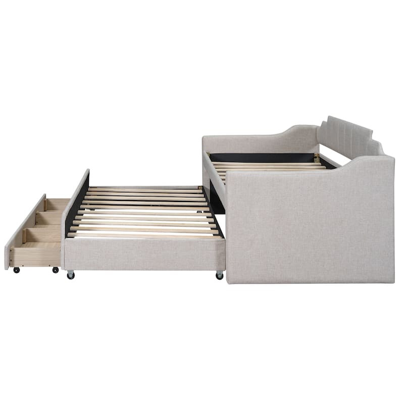 Twin Linen Daybed with Trundle and 3 Drawers