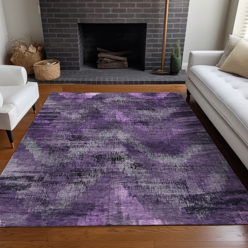 Premium Washable Super Soft Brushstrokes Modern V Mayfield Rug - Purple - 2' 6" x 3' 10" - Rectangle