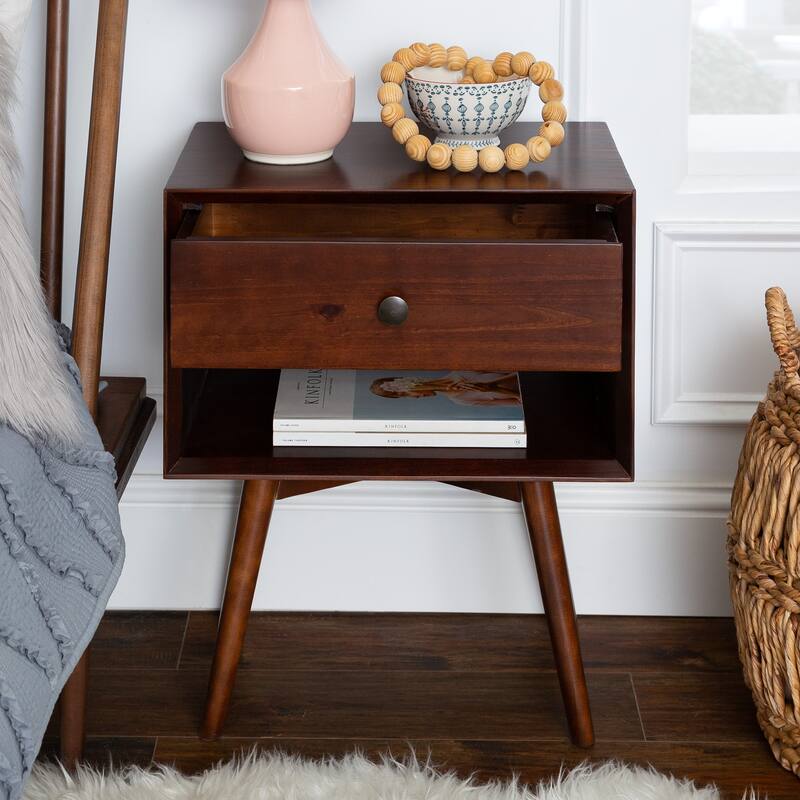 Middlebrook Mid-Century Solid Wood 1-Drawer, 1 Shelf Nightstand - Walnut