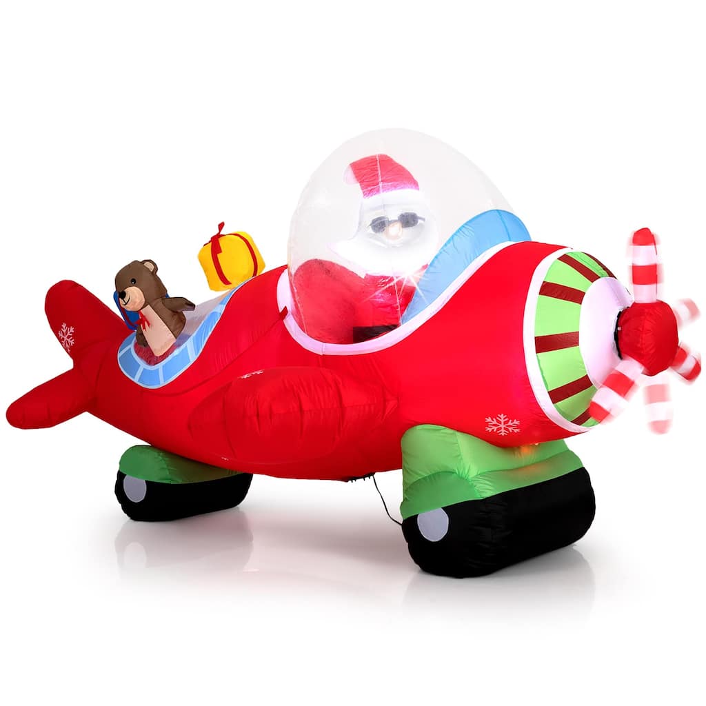 Gymax 7.2 FT Outdoor Christmas Inflatables Airplane w/ Gift Boxes & - Multicolor