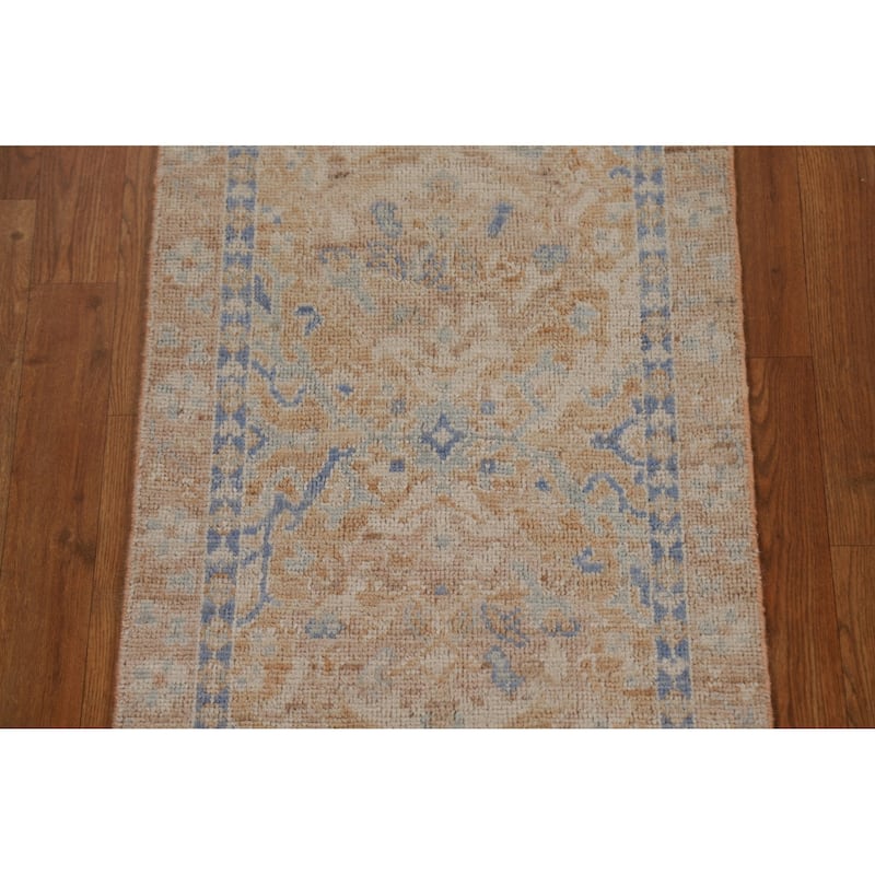 Vegetable Dye Oushak Turkish Oriental Wool Rug Handmade Foyer Carpet - 1'10" x 3'9"