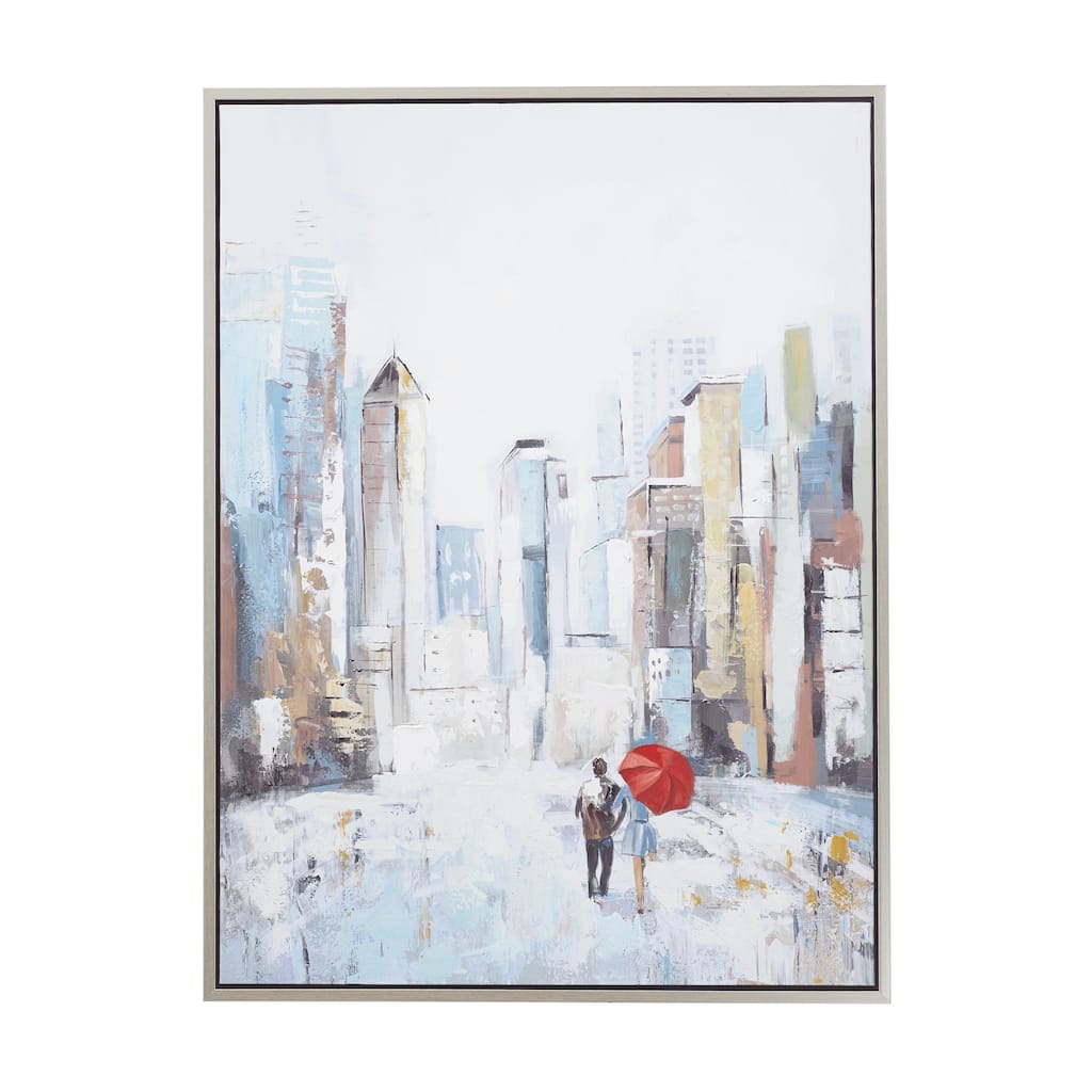 Canvas City Living Room Framed Wall Art with Silver Frame - Multi Colored - Roche River Decor