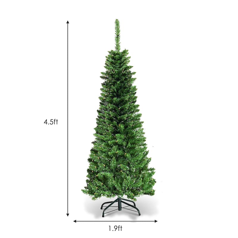 Pre-Lit PVC Artificial Pencil Christmas Tree Warm White Lights & Stand