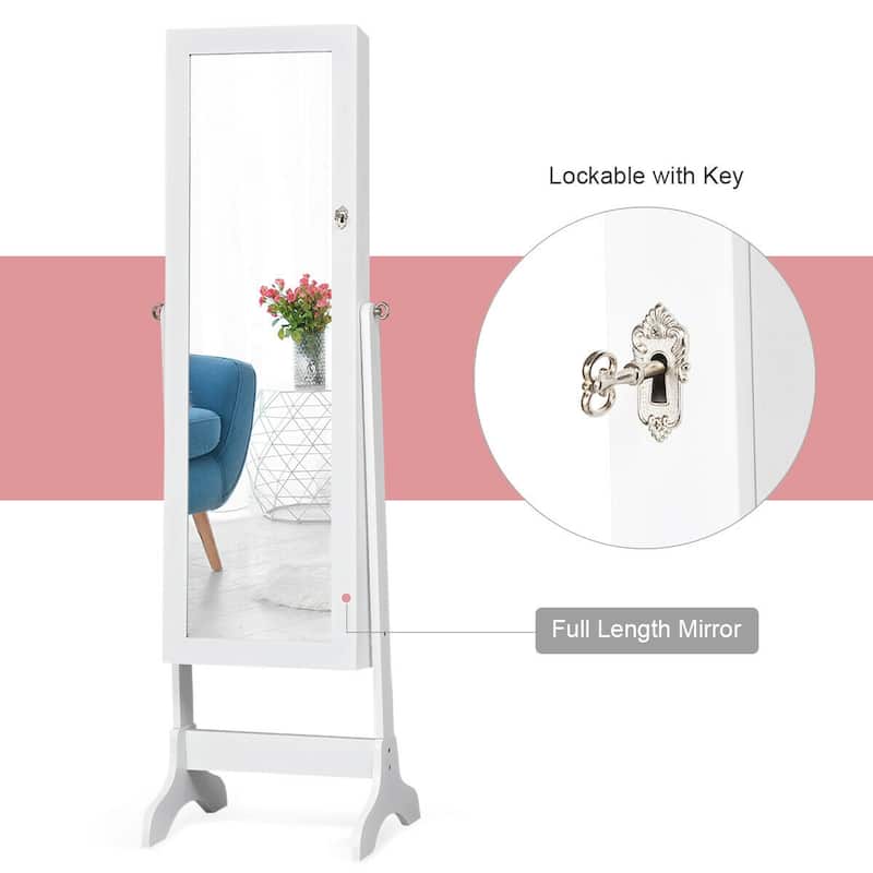 Mirrored Jewelry Storage Cabinet with Drawers and Hooks - 18" x 14.5" x 61.5"