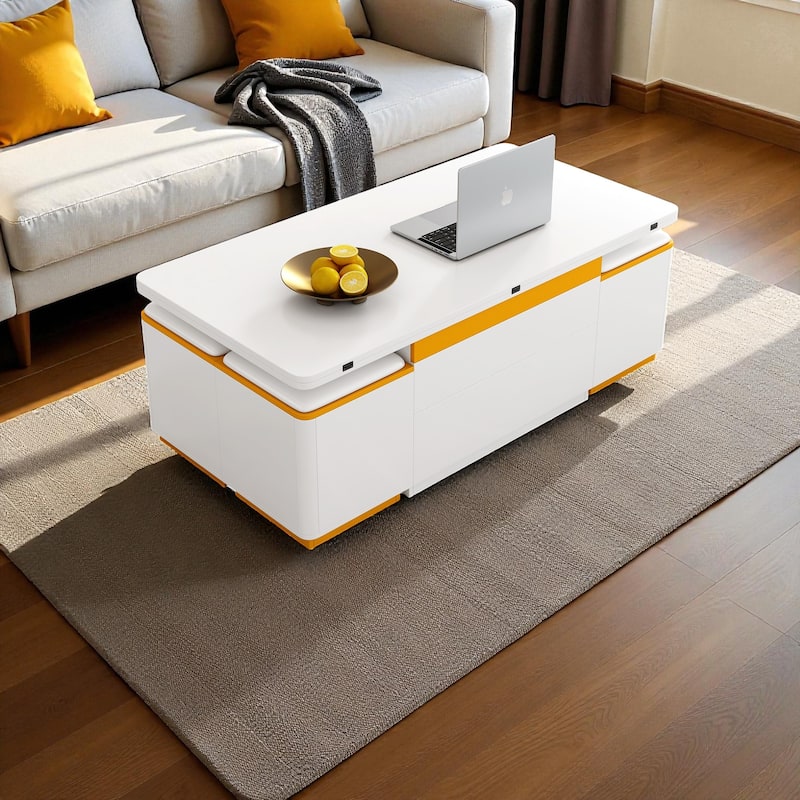47.2'' Lift-Top Coffee Table with 4 Storage Stools, Foldable Dining Table, Multi-Functional Center Table for Living Room