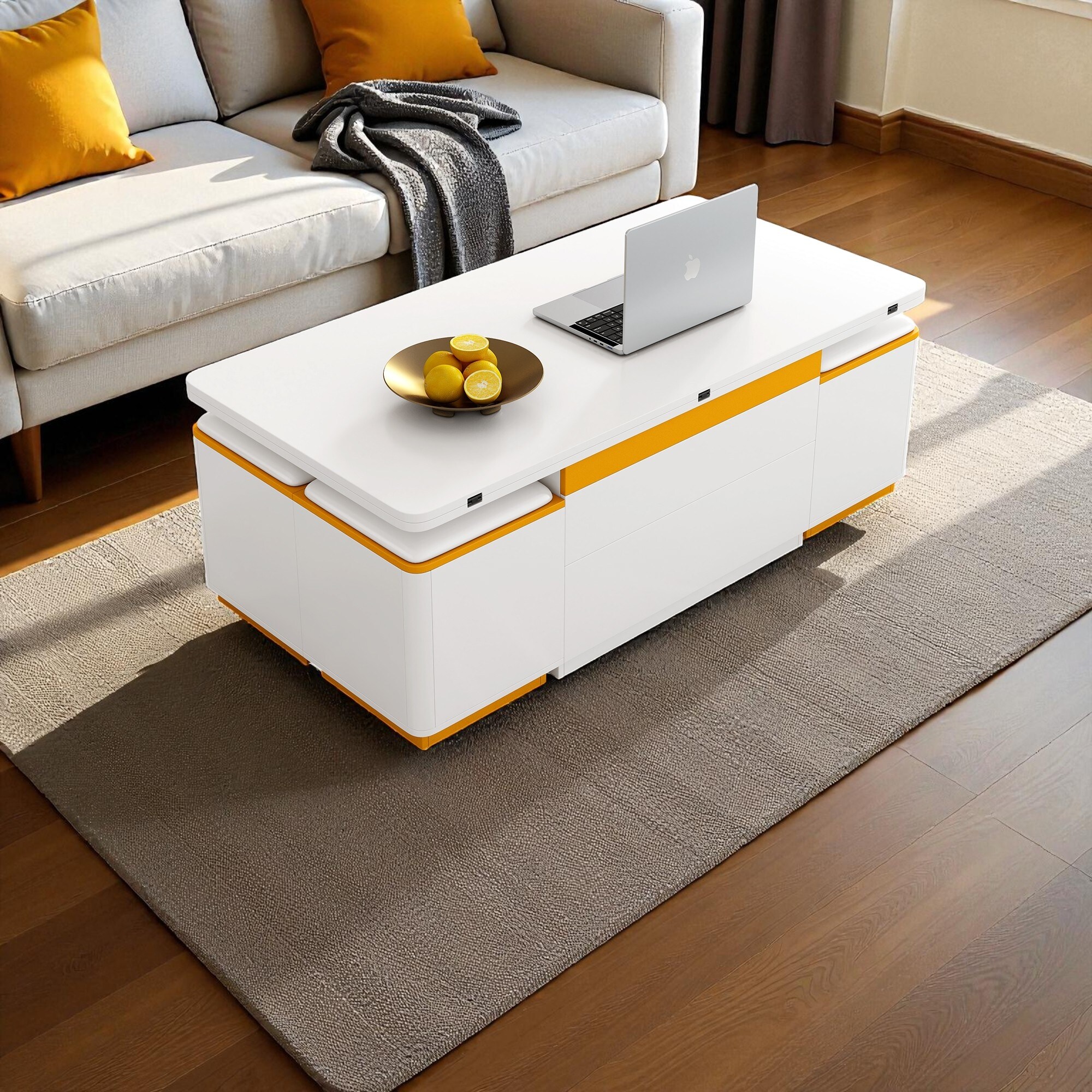 47.2'' Lift-Top Coffee Table with 4 Storage Stools, Foldable