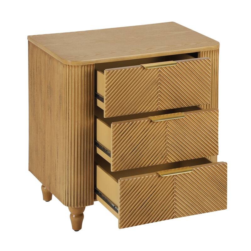 3 Drawers Nightstand Bedroom Bedside Table Sofa End Table with Wooden Gourd Legs