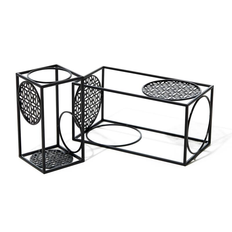 Glitzhome Set of 2 Black Metal Wire Rectangular Nesting Planter Stand Side Table