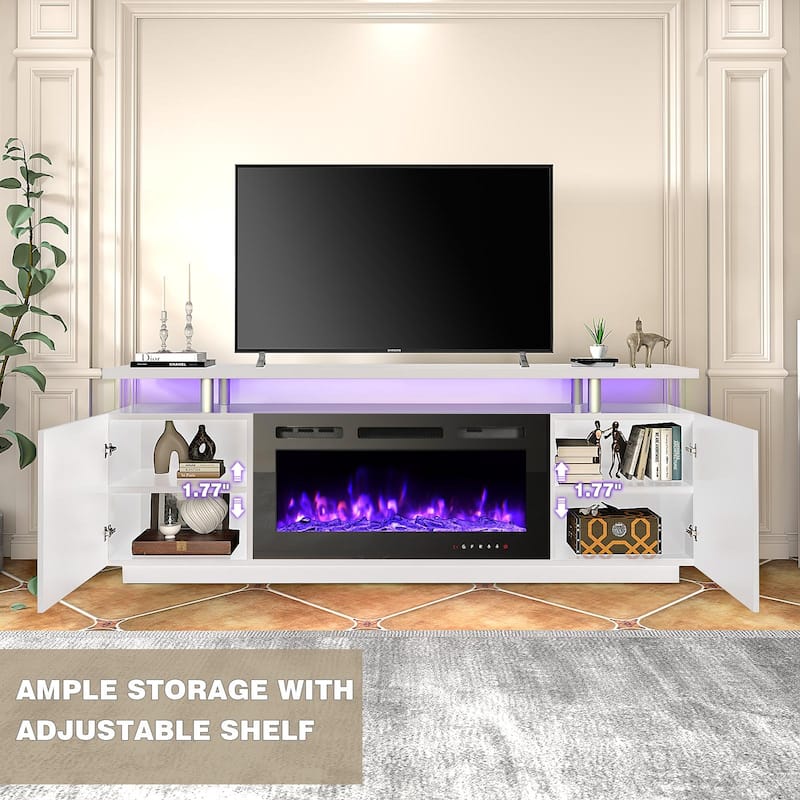 36'' Electric Fireplace TV Stand, Entertainment Center & TV Console for TVs up to 80'', Modern Fireplace Heater for Living Room