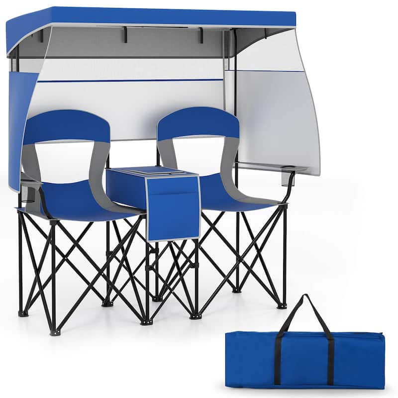 Costway Double Beach Chair with Adjustable Canopy Oversized Folding - Navy