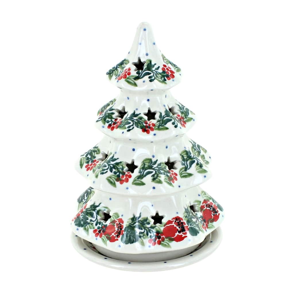 Blue Rose Polish Pottery 512 Ceramika Artystyczna Small Christmas Tree Luminary