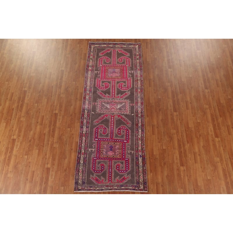 Hand-knotted Tribal Meshkin Persian Runner Rug Geometric Wool Carpet - 3'10" x 10'3"