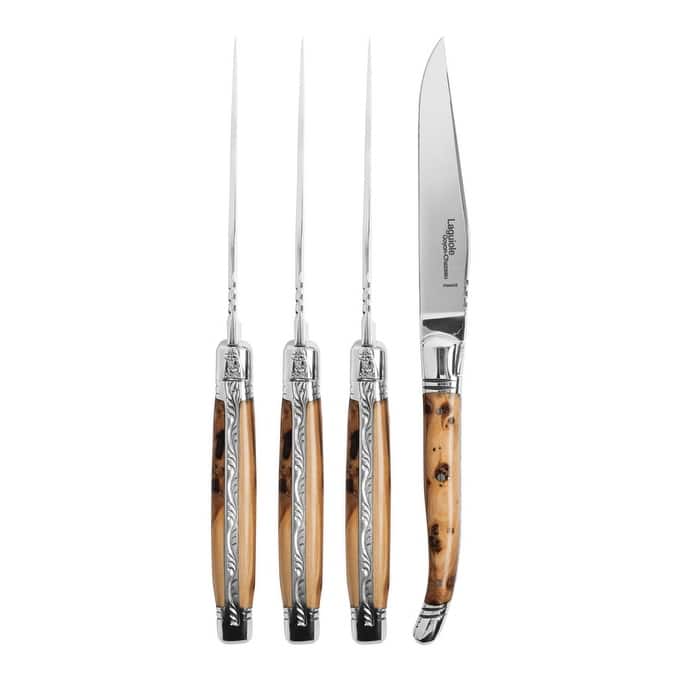 Goyon-Chazeau Set of 4 Laguiole Steak Knives with Juniper Wood Handles