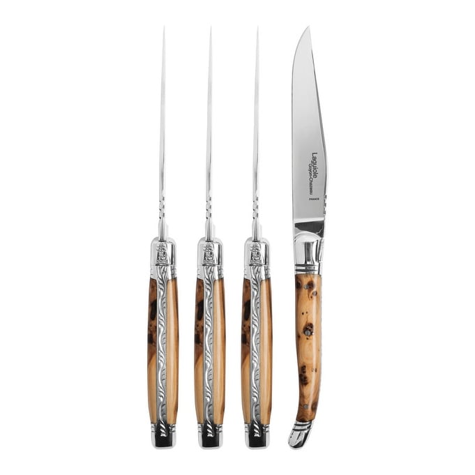 Goyon-Chazeau Set of 4 Laguiole Steak Knives with Juniper Wood Handles