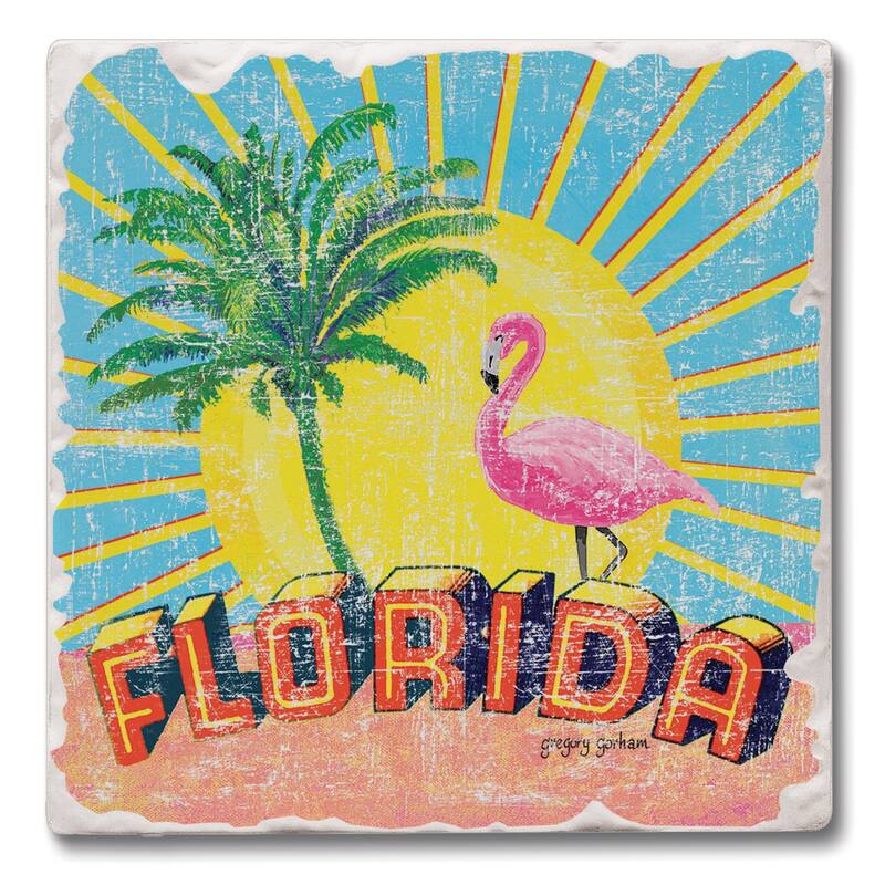 Counterart Absorbent Stone Coasters - Florida Retro - Set of 4 - 4x4x1.198
