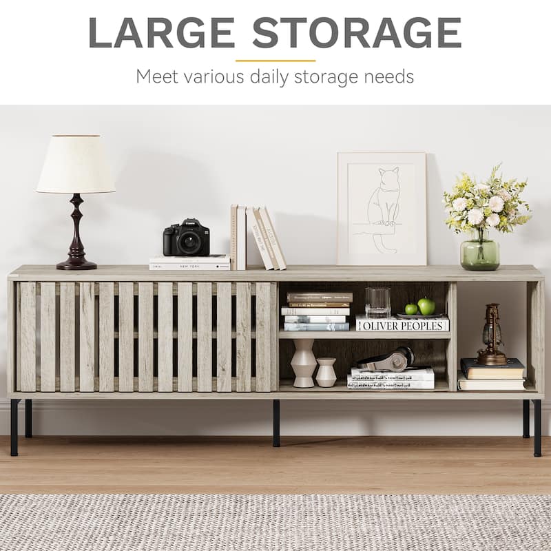 Moasis 64"TV Stand Hollow Sliding Door Entertainment Center Adjustable Shelves TV Console - 64"L x 15.4"W x 22.5"H