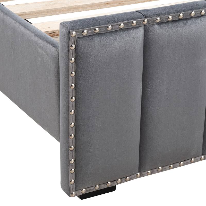 Contemporary Dark Gray Solid Wood Bed Frame with Open Compartments