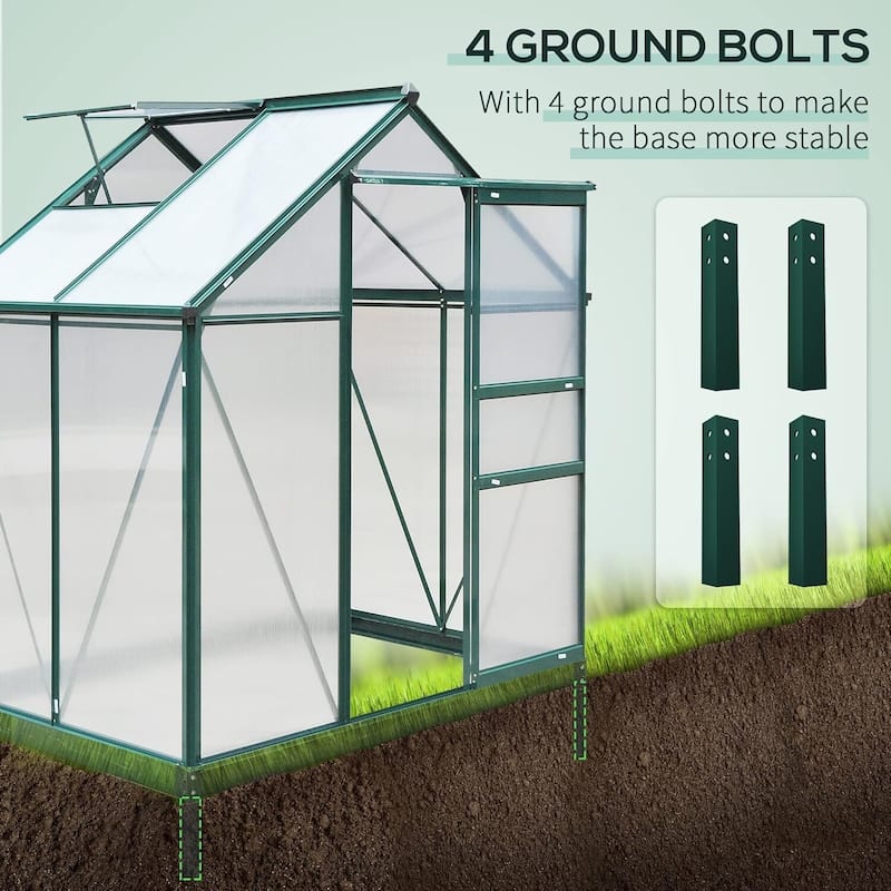 All-Season Backyard Garden 6x4FT Walk-in Polycarbonate Greenhouse, Green