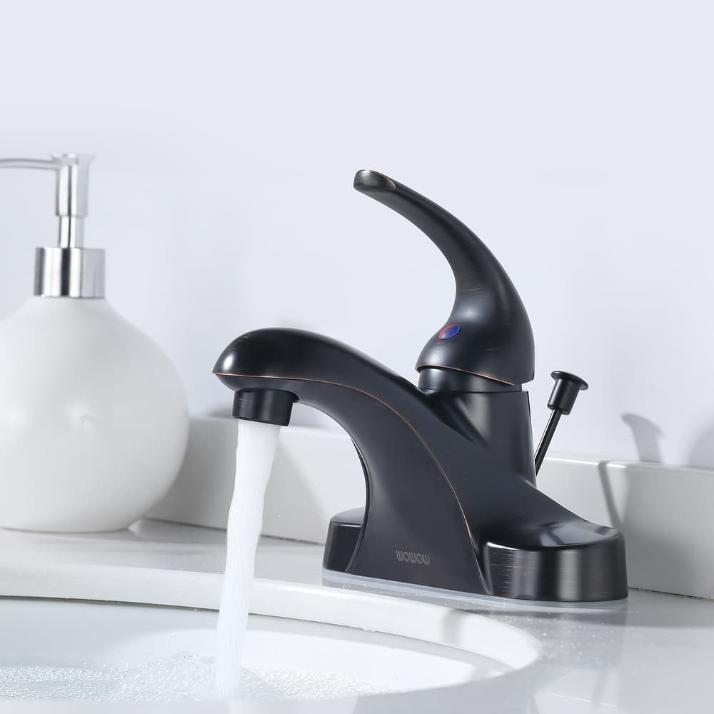 WOWOW 4 in. Centerset Single-Handle Low Arc Bathroom Faucet with Drain Kit Included
