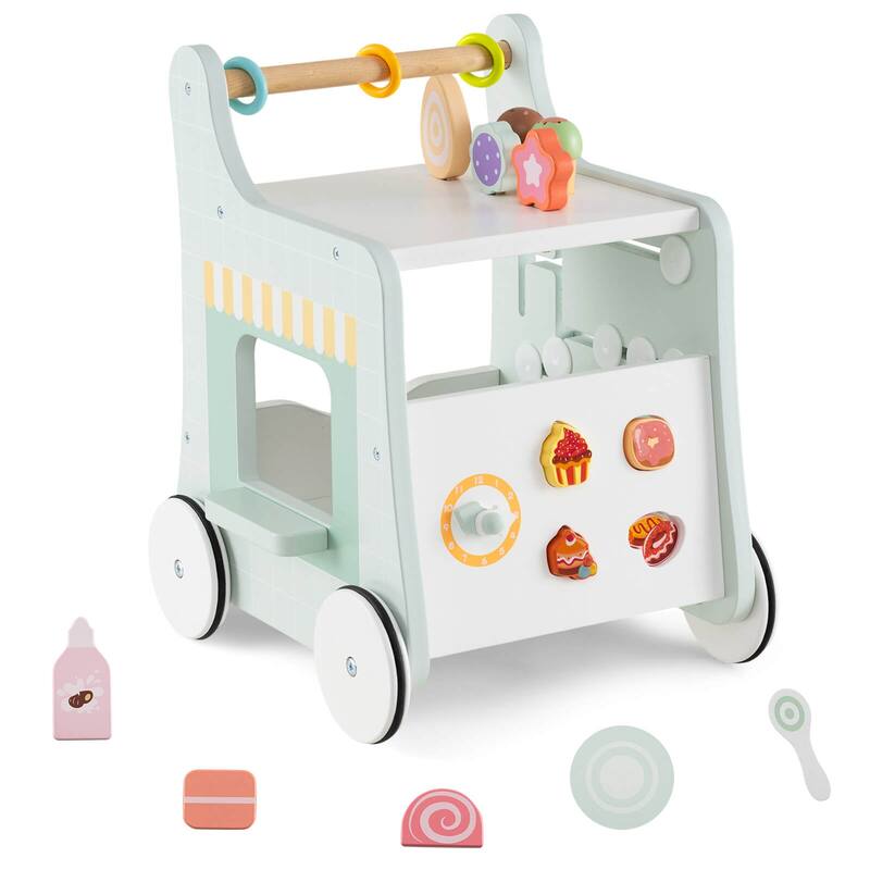 Costway Wooden Baby Walker Ice Cream Cart Toy with Sweet Accessories & - See Details - Light Green