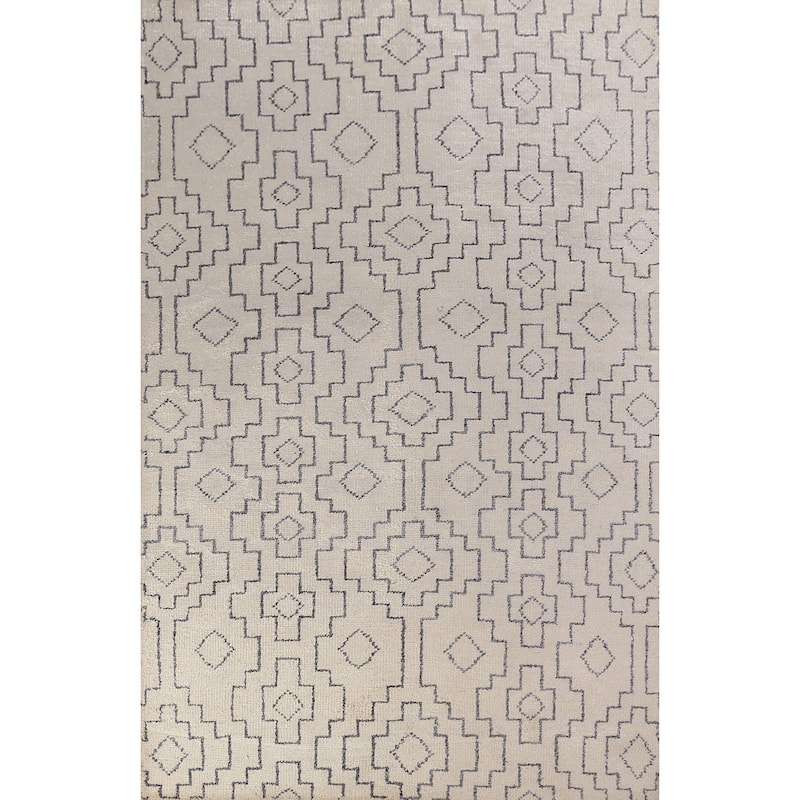All-Over Geometric Moroccan Modern Area Rug Hand-Knotted Wool Carpet - 4'10" x 7'10"