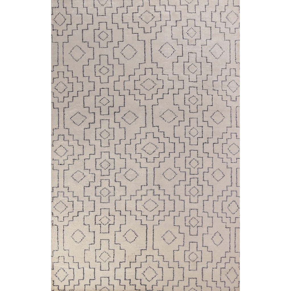 All-Over Geometric Moroccan Modern Area Rug Hand-Knotted Wool Carpet - 4'10" x 7'10"