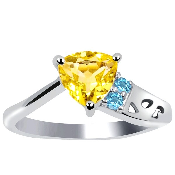 Details about   925 Sterling Silver Diamond Ring White Topaz Citrine Wedding Engagement Gemstone 